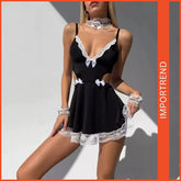Women's Maid Lace Hollow Waist Collar Dress Nightwear